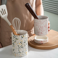 Ceramic Chopstick Holder with Drainage Tray for Kitchen Utensil Storage