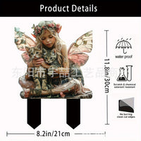 Bohemian Fairy and Bonsai Cat Garden Decor Yard Plaque Acrylic Outdoor Garden Stake