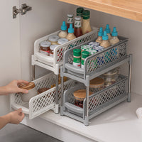 Double-Layer Pull-Out Countertop Storage Rack for Kitchen and Desk Organization