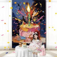 Oil Painting Style Birthday Cake Backdrop Tapestry for Baby Shower & Party Decoration
