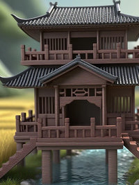 Vintage Chinese Stilt House Pavilion Micro Landscape Ornament for Fish Tank Bonsai