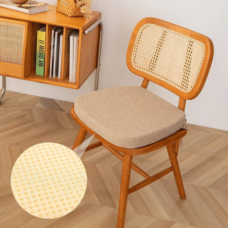 Non-Slip Cotton Linen Dining Chair Cushion with Ties, High-Density Sponge Seat Pad for Kids and Adults