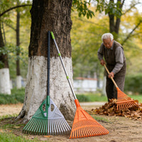 Garden Leaf Rake with Long Handle for Lawn and Yard Cleanup