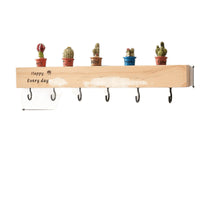 Wall-Mounted Wooden Key Holder with Hooks and Decorative Shelf