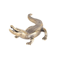 Pure Brass Crocodile Figurine Desktop Ornament Paperweight Tea Pet Collectible