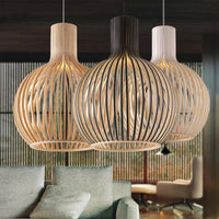 Japanese Retro Wooden Birdcage Pendant Light for Dining Rooms and Restaurants