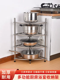Thickened Stainless Steel Corner Storage Rack for Kitchen, Multi-layer Floor-standing Pot Rack