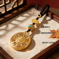 Yellow Jambhala Car Keychain with Eight Auspicious Compass, Ethnic Style Bag Charm, Birthday Gift