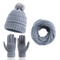 Winter Warm Beanie Hat Scarf and Gloves 3-Piece Set for Adults