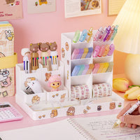Large Capacity Slanted Pen Holder for Desk, Multi-functional Stationery Organizer with Compartments