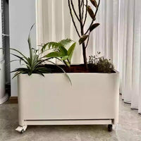 Indoor Mobile Planter Box with Water Tray for Living Room Balcony Rooftop Terrace, Stainless Steel Wheels Outdoor Landscape Planting Box