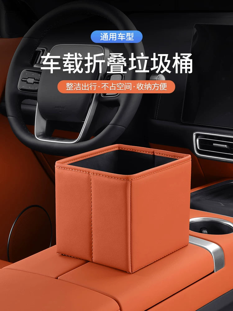 Car Armrest Storage Box with Foldable Trash Can and Umbrella Holder