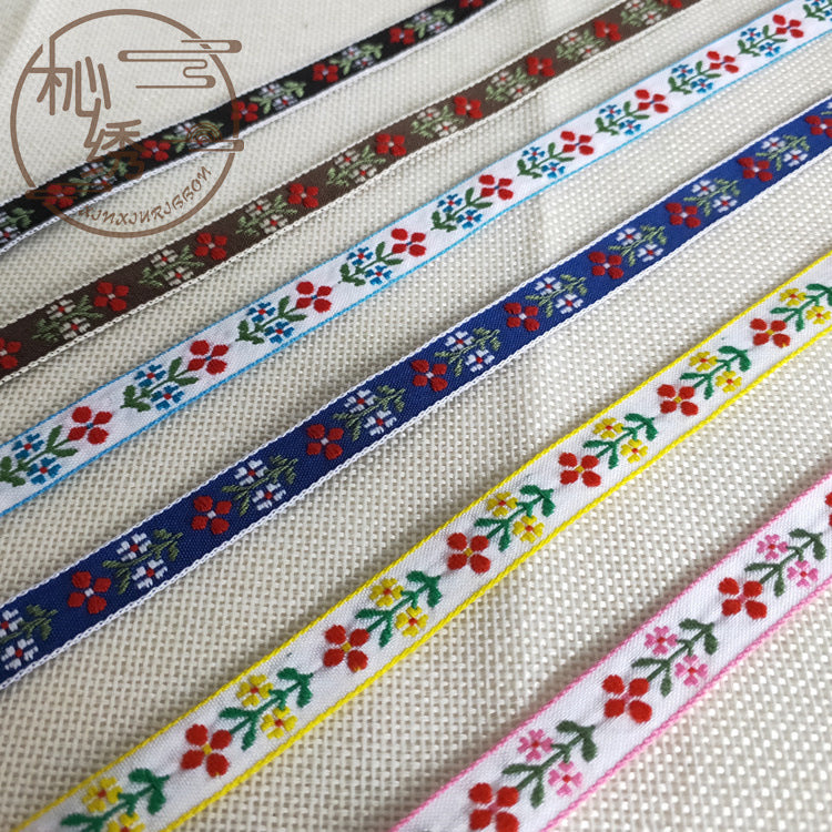 Embroidered Floral Jacquard Ribbon Trim for Hanfu Doll Clothes DIY Crafts
