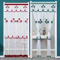 Embroidered Lily Double-Layer Mosquito Net Door Curtain for Bedroom Living Room