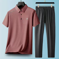 Men's Quick-Dry Polo Shirt & Pants Set for Sports & Casual Wear