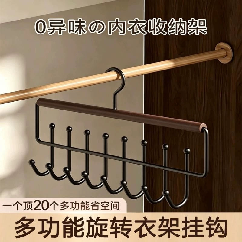 Wooden Hanger for Camisoles, Bras, Bags, and Hats - Space-Saving Closet Organizer with Multiple Hooks