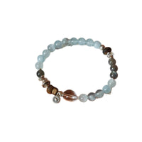 Natural Grey Moonstone Aquamarine Agarwood Multi-Gemstone Bracelet for Emotional Stability and Good Luck