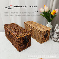 Pastoral Style Rattan Weave Power Strip Storage Box Data Cable Organizer Basket for Desktop Bedroom