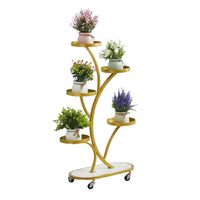 Multi-Tier Rolling Plant Stand for Indoor/Outdoor Use, Iron Art Tree-Shaped Flower Pot Holder