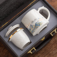 Mutton Fat Jade White Porcelain Tea Mug with Infuser and Lid, Tea-Water Separation Office Cup