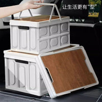 Foldable Outdoor Camping Storage Box with Wooden Lid for Car Trunk Organization