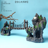 Aquarium Mountain Rock Bridge Ornament Set with Hiding Cave and Artificial Plants