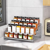 Foldable Multi-layer Spice Rack Kitchen Countertop Seasoning Bottle Storage Organizer Tiered Display Shelf