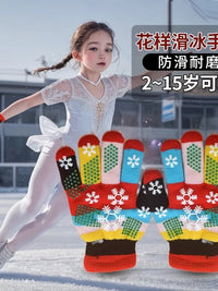 Toddler Kids Figure Skating Gloves Protective Gear for Boys and Girls, Thickened Warm Non-slip Anti-freeze for Autumn and Winter