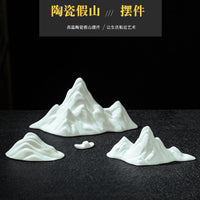 Zen White Ceramic Mountain Micro Landscape Ornament for Aquarium and Home Decor