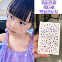 Kids Cartoon Butterfly Face Stickers with Rhinestones for Stage Performance