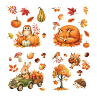 Autumn Cartoon Animal Static Cling Window Decals - Removable Pumpkin Maple Leaf Thanksgiving Decorations
