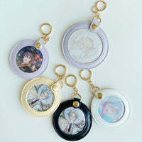 Anime Badge Holder Keychain PU Leather Round Transparent Pin Display Bag Charm