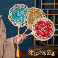 DIY Song Brocade Pearl Round Fan Kit with Tassel - Chinese Style Craft for Kids & Adults