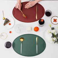 Vintage Oval Faux Leather Placemat, Waterproof Heat-Resistant Dining Table Mat for Home Decor