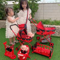 Kids Large Doll Stroller Toy Girls Pretend Play Foldable Shopping Cart with Doll Simulation Iron Rod Baby Trolley