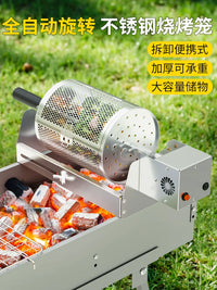 Rolling BBQ Grill Basket Rotisserie Smoker Cage for Outdoor Grilling