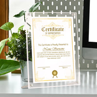 Acrylic Clear Photo Frame with Metal Stand for Certificates and Pictures