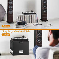 Fireproof Foldable Vinyl Record Storage Case with Lock, Waterproof LP Album Organizer Box