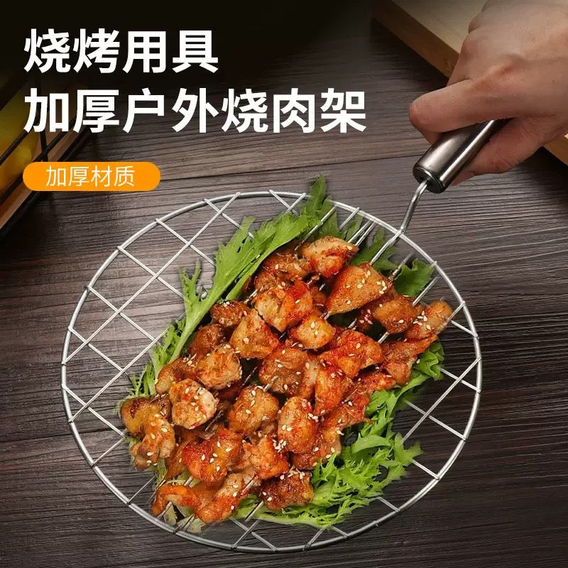 Round BBQ Grill Grate with Handle for Outdoor Grilling and Tea Ceremony