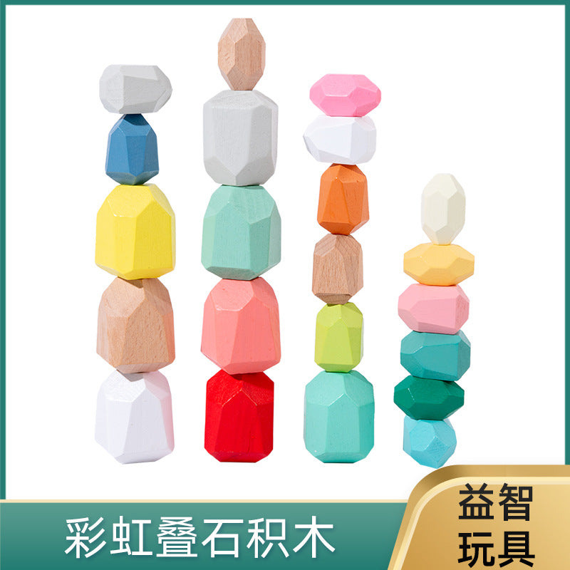 Wooden Rainbow Stacking Stones Educational Toy for Kids