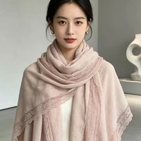 Lace Cotton Linen Scarf Shawl for Women, Lightweight and Soft
