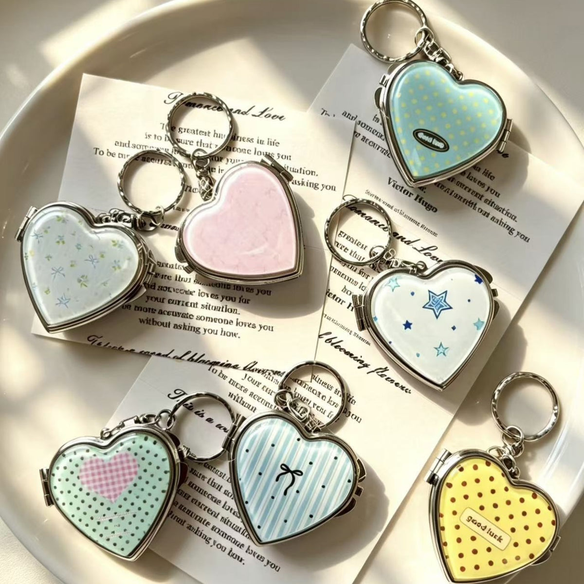 Heart-shaped Alloy Acrylic Keychain with Bow and Mirror for Couples and Friends
