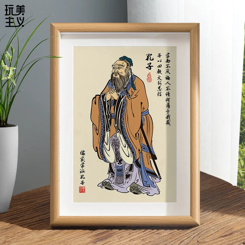 Confucius Portrait Calligraphy Desk Ornament and Wall Hanging