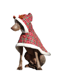 Christmas Pet Cloak for Dogs, Warm Winter Outfit with Plush Lining for Large Breeds