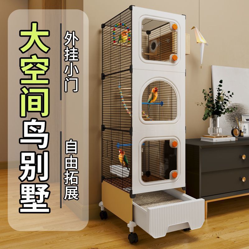 Large Transparent Bird Cage for Parrots and Cockatiels, Multi-Tiered Luxury Villa Design