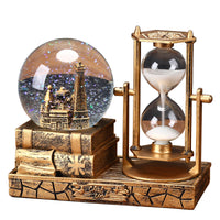Creative Eiffel Tower Ferris Wheel Luminous Crystal Ball Hourglass with Light and Music, Resin Desktop Ornament Gift