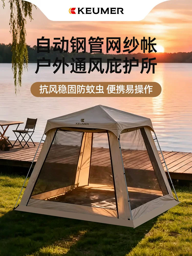 Automatic Pop-Up Camping Tent with Mosquito Net, Double Layer Waterproof Sunshade for Outdoor Overnight Camping