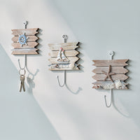 Mediterranean Style Wooden Wall Hooks with Iron Accents for Coats and Hats