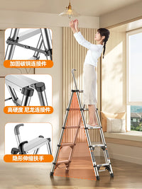 Aopeng Telescopic Folding Household Ladder, Thickened Aluminum Alloy Indoor A-Frame Safety Ladder