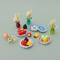 Dollhouse Miniature Fruit Plate and Vase Decor Set, DIY Accessories